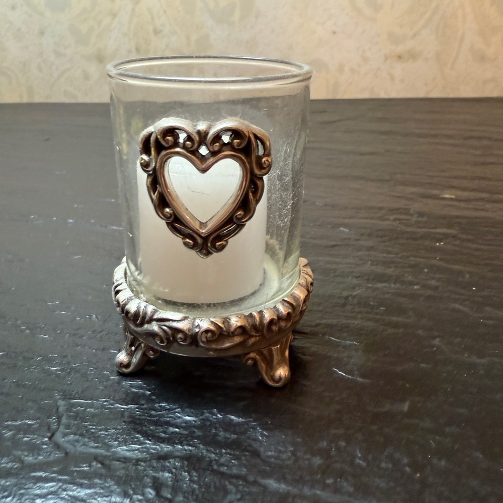 Brighton Silver Heart Glass Candle Holder